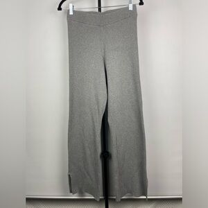 Good American Gray Ribbed Knit Pull On Elastic Waist Palazzo Pant with Side Slit